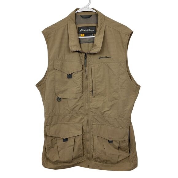 Eddie Bauer Travex Safari Vest Ripstop Full Zip Mens Size LT Large Tall Khaki - Picture 1 of 7